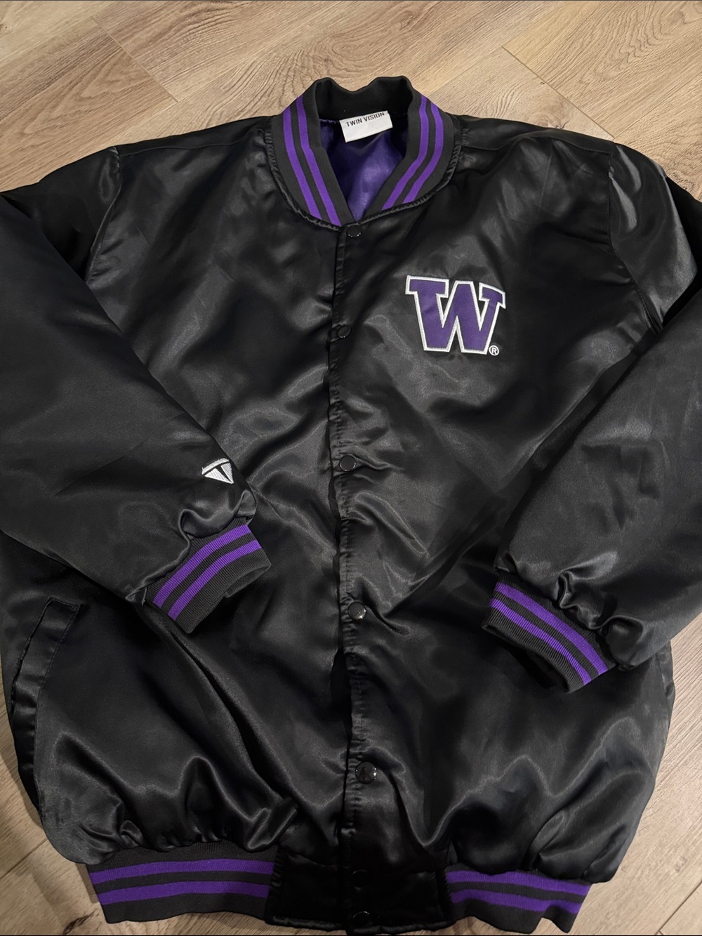 Black & Purple University of Washington Patch Bomber Jacket -xl